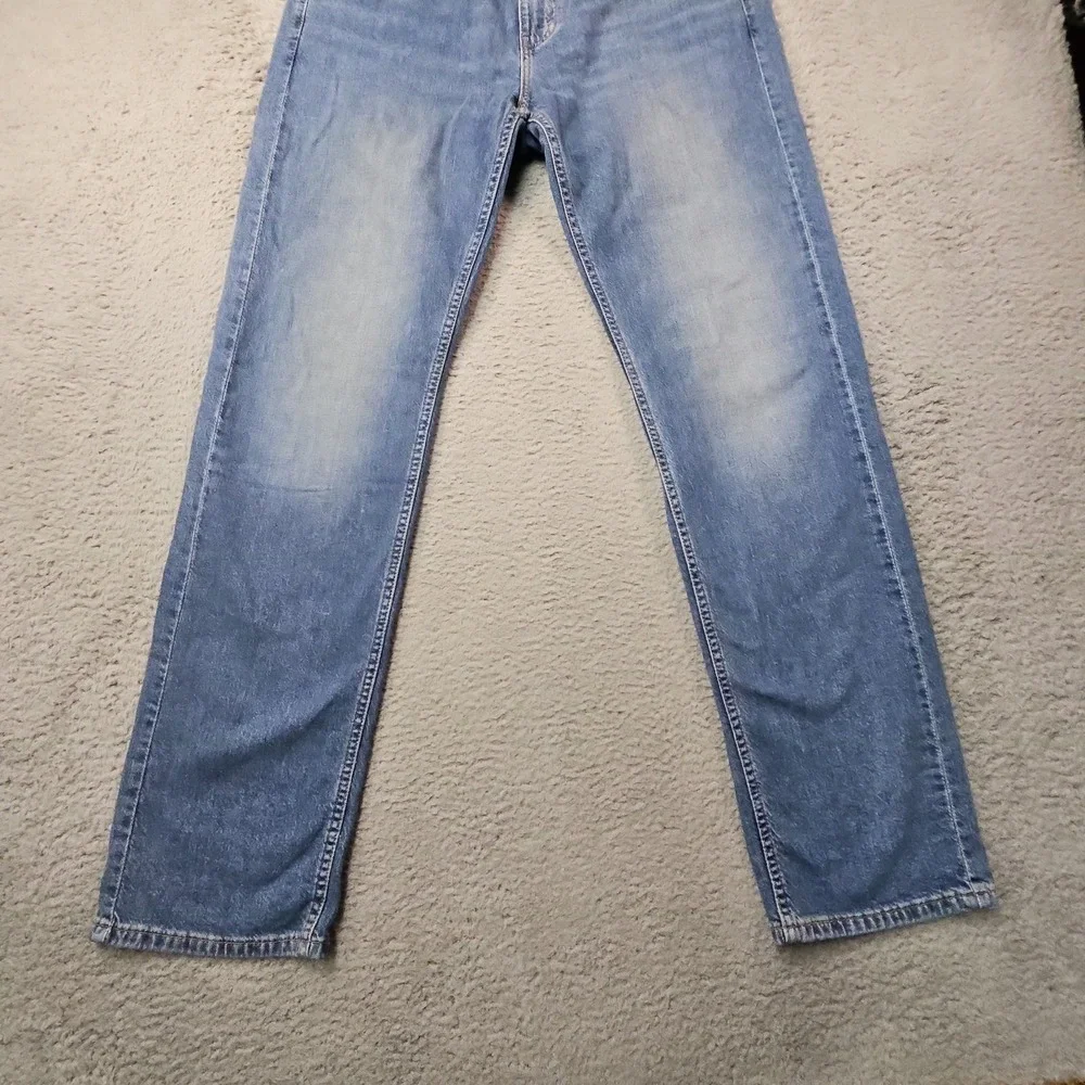 Levis 505 Jeans Mens 34x34 Blue Stretch Denim Relaxed Dad Light Wash Fade Grunge